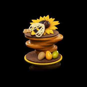 Jaune abeille  - Chocolat noir et blanc, amandes, noisettes, choconougats, mini tablettes, oeufs pralinés et friture 500g 69.-